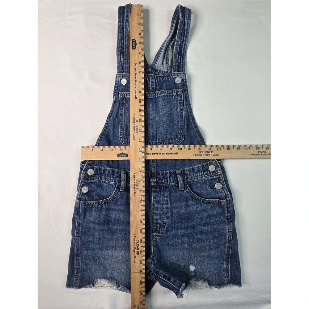 Old Navy Denim Shortalls Girls L 10-12 Blue Distressed Raw Hem Overalls Country